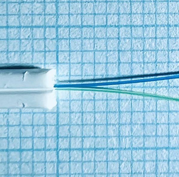 Abgemanteltes Glasfaserkabel vor Millimeterpapier